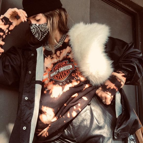 SOLD * Harley Custom Spiral Bleach Dye Logo NJ Tee - Picture 2 of 8